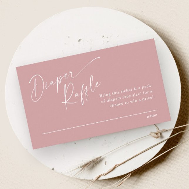 Skriptrubblare för skolflickor tilläggskort (Modern script girls dusty pink baby shower diaper raffle enclosure card.)