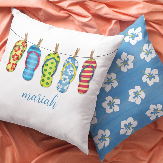 Skriptsegment för anpassningsbar-kalligrafi kudde (Cute Beach Flip Flops Personalized Pillow. )