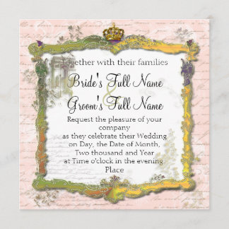 Skriptskript för Fransk & Guld Krona Bröllop Inbjudningar