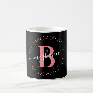 Skriptskript för Girly Trendig Rosa Black Namn Mon Kaffemugg