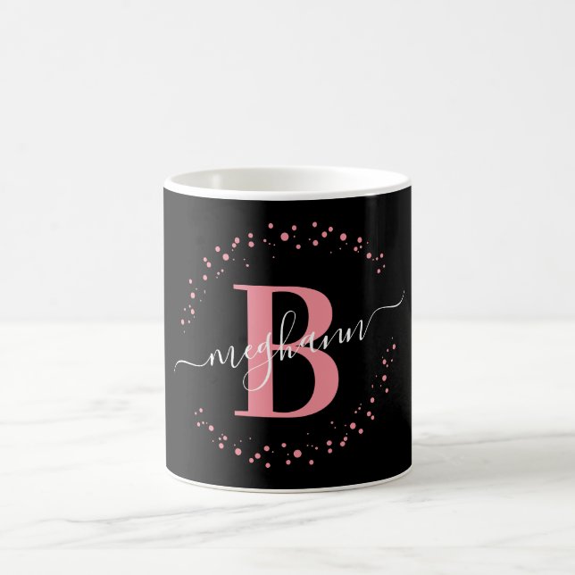 Skriptskript för Girly Trendig Rosa Black Namn Mon Kaffemugg (Center)