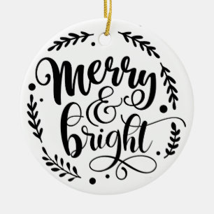 Skriptskript för merry & Bright hand   B&W Julgransprydnad Keramik