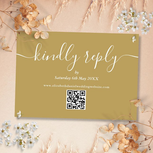 Skriptskript för QR-Elegant som svar på Guld OSA k (QR Code Elegant Script Kindly Reply Gold RSVP Card)