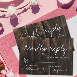 Skriptskript för Rustic Wood Elegant Bröllop OSA Kort
