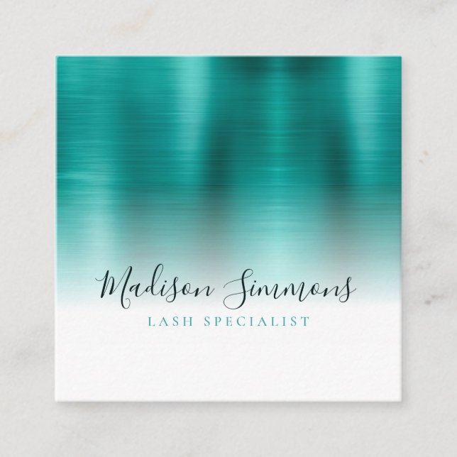 Skriptskript för Teal Grönt Metall Monogram-Elegan Fyrkantigt Visitkort (Framsida)