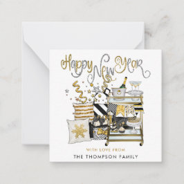 Skriptskript Gott nytt år i Black Guld Glitter Anteckningskort