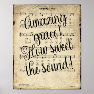 Skriptskript Hymn-utskrift för Fantastisk Grace Poster