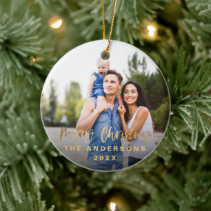 Skriptskript i God jul Guld Stars foto Julgransprydnad Keramik