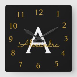 Skriptskript i svart Guld, Namn Fyrkantig Klocka