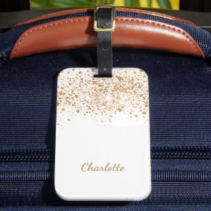 Skriptskript Vita guld glitter namn Bagagebricka