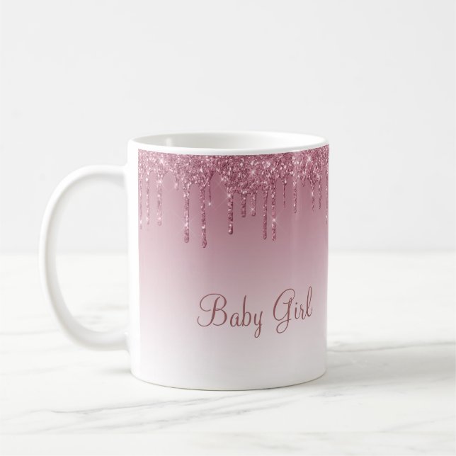 Skriptsparkler i Girly Ro Guld Rosa Glitter Kaffemugg (Vänster)