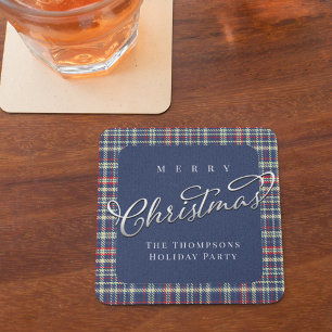 Skriptsten god jul Navy Blue Calligraphy Underlägg Papper Kvadrat