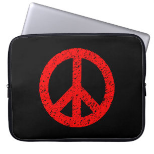 Skriptstyrd fredssymbol - röd på svart laptop sleeve