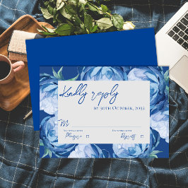 Skriptsvar på elegant Blue Blommigt Bröllop OSA Kort