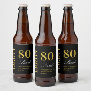 Skriptsvart & Guld 80:e födelsedagscocktail Party Ölflaska Etikett