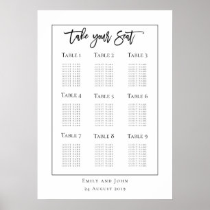 Skriptsvart typografi/sittplatsplan för gräns poster