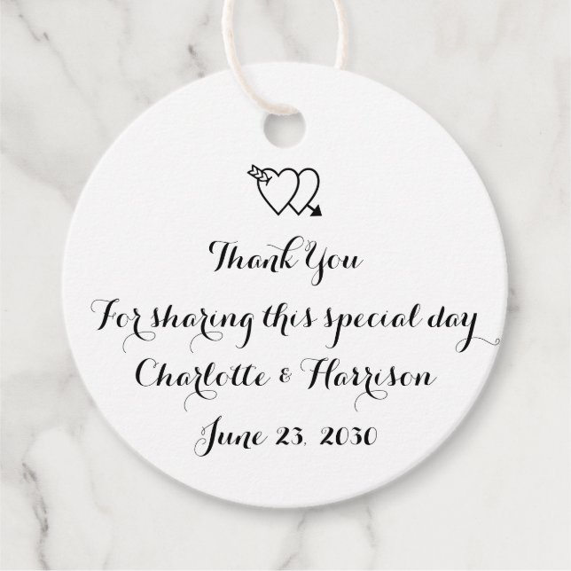 Skriptsvart, vit hjärtan, Bröllop-gåva Gåvor Etiketter (Framsida)