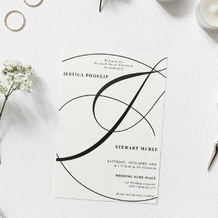 Skriptsvart vitt allt i ett calligraphy bröllop inbjudningar