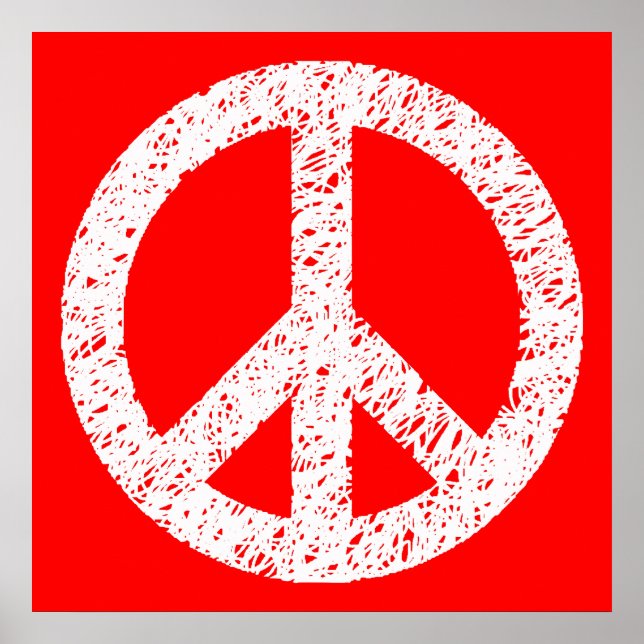 Skriptsymbol - Stenciled Peace Symbol - vit på röd Poster (Framsidan)