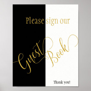 Skripttecken bröllop i svart och vitt rand guld poster