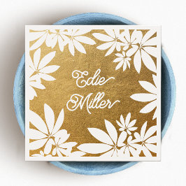 Skriptteckensnitt för modern Guld och vit Blommigt Fyrkantigt Visitkort