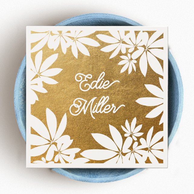 Skriptteckensnitt för modern Guld och vit Blommigt Fyrkantigt Visitkort (Skapare uppladdad)