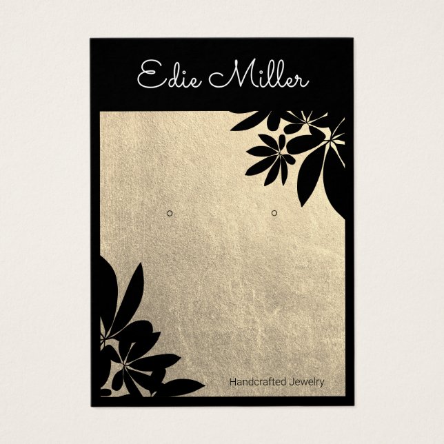 Skriptteckensnittsmatchning för Guld-svart Blommig Visitkort (Framsidan)