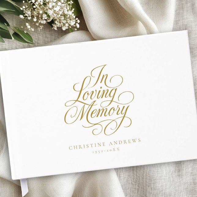 Skriptteckensnittsnyckelfunktion i "In Loving Memo Gästböcker ("In Loving Memory" Script Font Keepsake Funeral Guest Book)