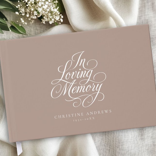 Skriptteckensnittsnyckelfunktion i "In Loving Memo Gästböcker ("In Loving Memory" Script Font Keepsake Funeral Guest Book)