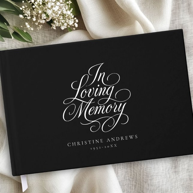 Skriptteckensnittsnyckelfunktion i "In Loving Memo Gästböcker ("In Loving Memory" Script Font Keepsake Funeral Guest Book)
