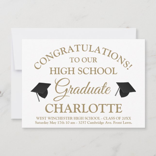 Skripttext för elegant vit guld anpassningsbar stu inbjudningar (Framsida)