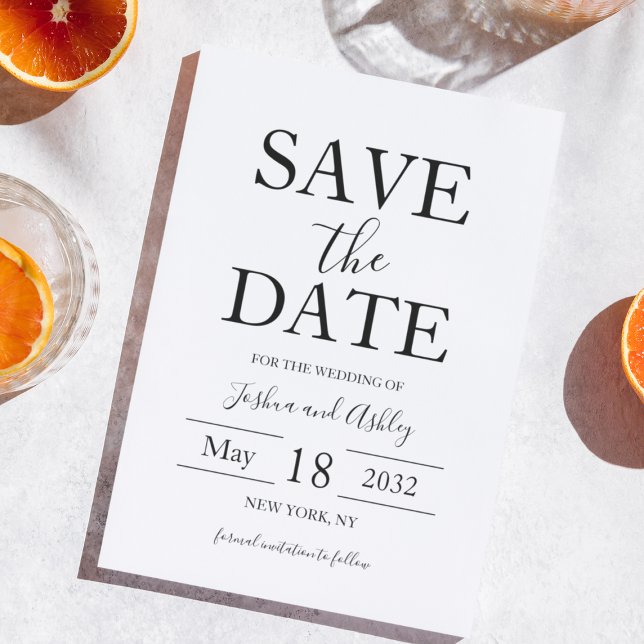 Skripttext, svart och vit Elegant bröllop Spara Datumet (Script Text Black and White Elegant Wedding Save The Date
)