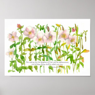 Skriptthew 6:33 Bible Verse Primrose Flower Poster