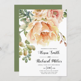 Skriptttypografi bröllop för persikornsblommor inbjudningar