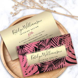 Skriptttypografi för Tropical handflatan rosa guld Visitkort