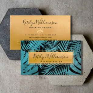 Skriptttypografi för Tropical handflatan teal guld Visitkort