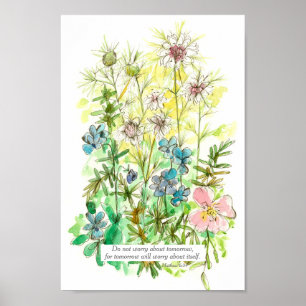 Skripttur 6:34 Bible Verse Garden Flowers Poster