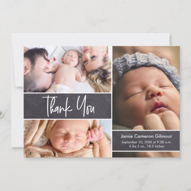 Skripttyp för Baby Photo Collage Chalkboard Tack Kort (Framsida)