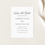 Skripttyp för svart Elegant Spara Datumet<br><div class="desc">Meddela bröllop-datumet med den här eleganten spara datumkortet. Den har ett vismiskt skript och klassisk typografi. Anpassa skriptet och spara datumet genom att lägga till information. Det här klassiska datumet för datummeddelande är perfekt för alla bröllop-teman eller bröllop-säsonger.</div>