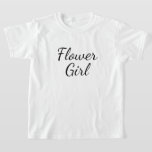 Skripttypografi för blommiga flickor på vitt t shirt<br><div class="desc">Flower Girl-skript på vitt. Det vore söt som en mycket avslappnad skjorta för en blomma till bäran för bröllop-repetitionen.</div>