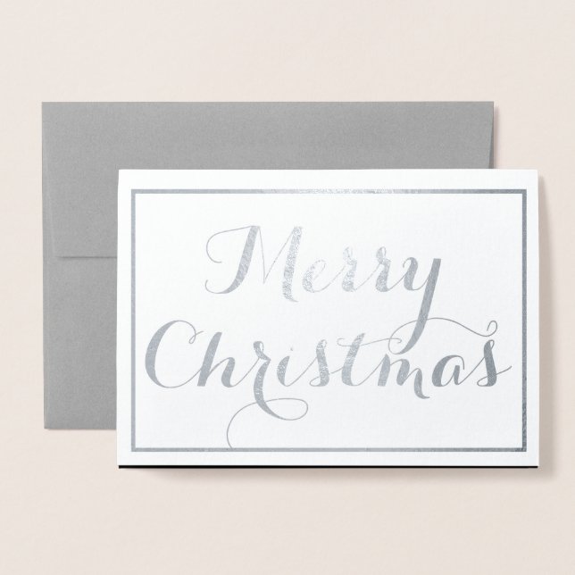 Skripttypografi för elegant God jul Silver Folierat Kort (Framsida med kuvert)