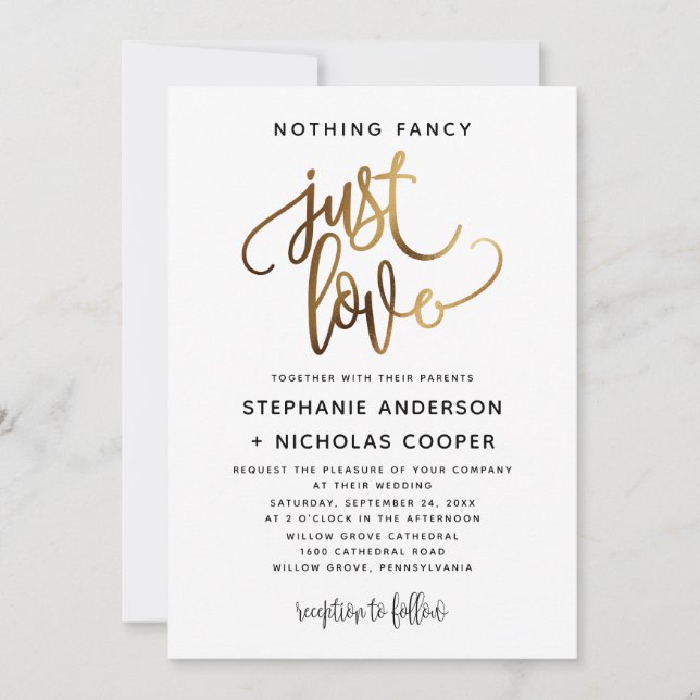 Skripttypografi för Finare just Kärlek Guld Inbjudningar (Framsida)