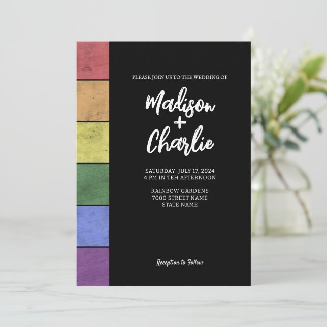 Skripttypografi för flagga bröllop LGBT pride Vint Inbjudningar (Stående Fram)