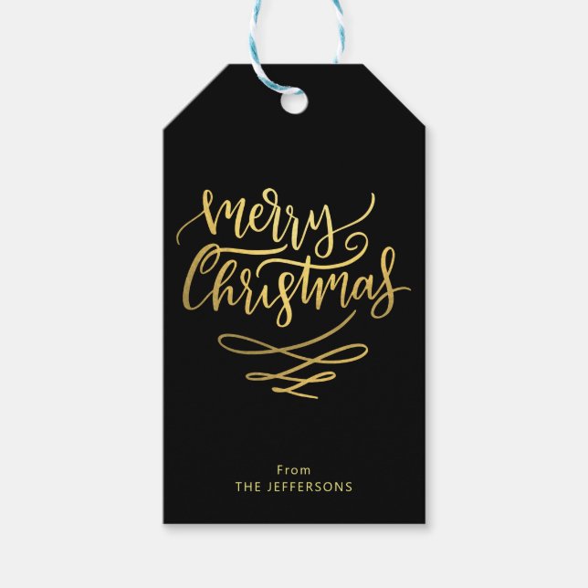 Skripttypografi för god jul Guld Presentetikett (Framsidan)