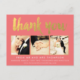 Skripttypografi för Tack med koral guldfet Vykort