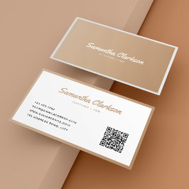 Skripttypsformat för Gräns i Boho Beige QR-kod Visitkort