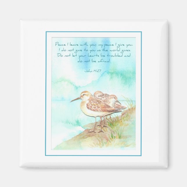 Skriptur, inspiration, John 14:27, Beach Bird Magnet (Framsidan)