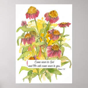 Skriptur James 4:8 Bible Verse Religiösa Flower Poster
