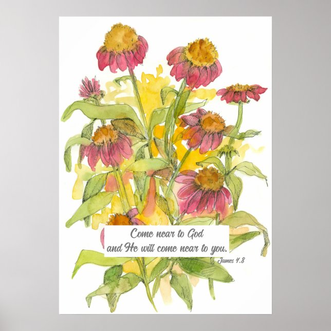 Skriptur James 4:8 Bible Verse Religiösa Flower Poster (Framsidan)