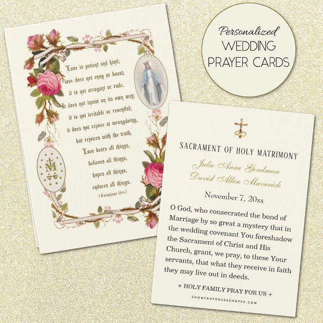 Skriptur Jungfru Maria Katolsk Bröllopsbön Kort (Personalized Catholic Wedding Prayer Cards)